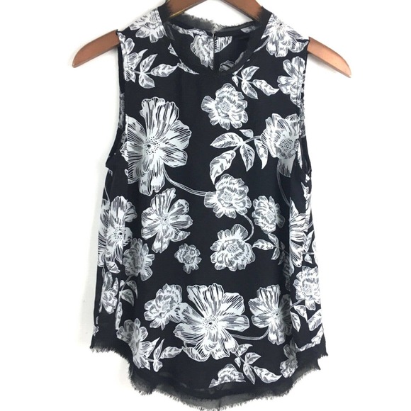 Who What Wear Tops - Who What Wear Womens Top Small Black White Floral Sleeveless Chiffon Blouse